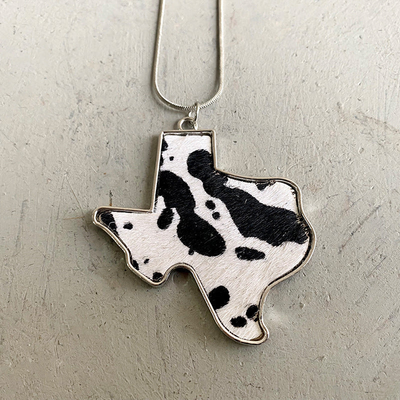 Wholesale 2pcs/pack Western Style Texas Map Horse Hair First Layer Cowhide Necklace