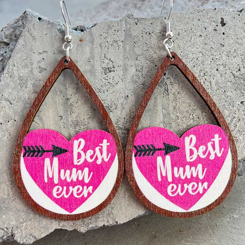 Wholesale 2 Pairs/Pack Mother's Day Water Drop Heart Wooden Earrings