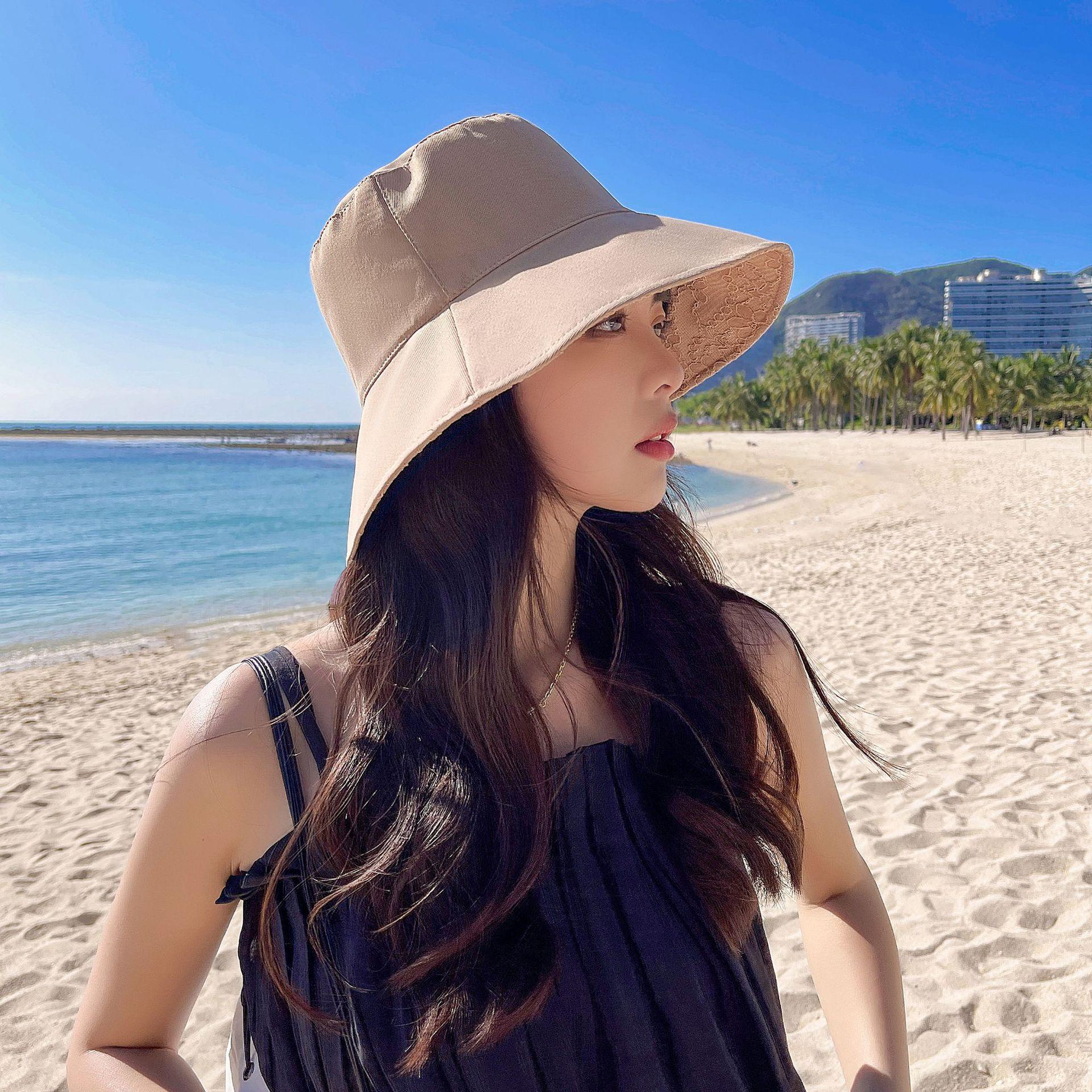 Sombrero de pescador de doble cara con encaje de poliéster y algodón al por mayor para mujer