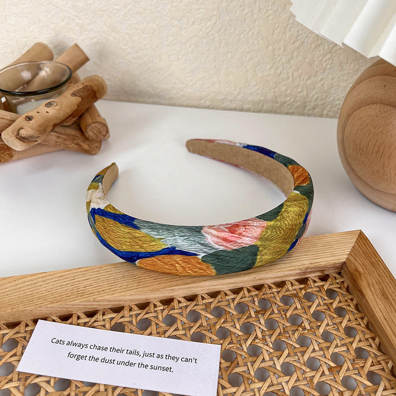 Wholesale Fabric Oil Painting Embossed Color Girls Headbands