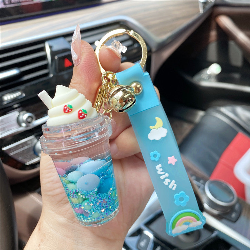 Llavero de nieve con arena para nieve con pozos de fresa con infusión de aceite de PVC.