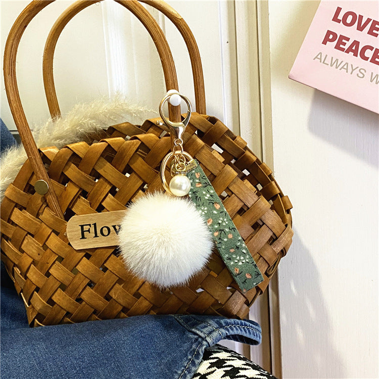 Wholesale Plush Floral Ribbon Pom Keychain