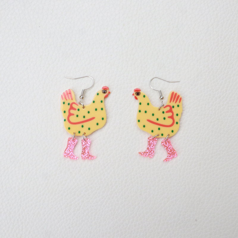 Wholesale Acrylic Quirky Polka Dot Rooster Earrings