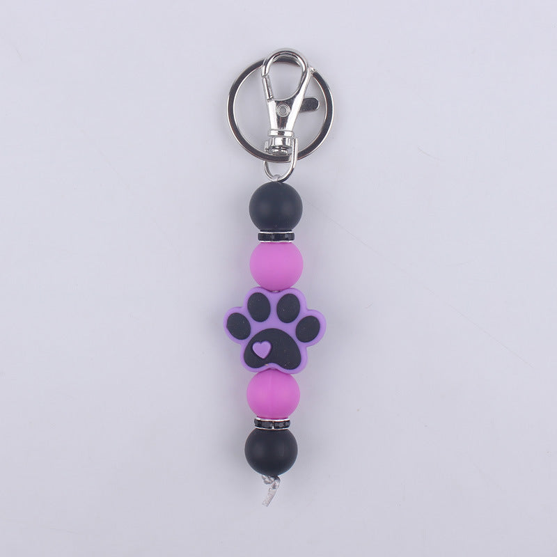 Wholesale Cartoon Dog Paw Silicone Handmade Beaded Keychain
