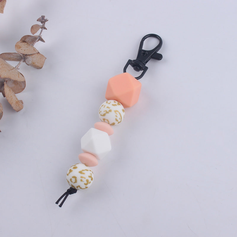 Llavero con cuentas de leopardo de silicona al por mayor