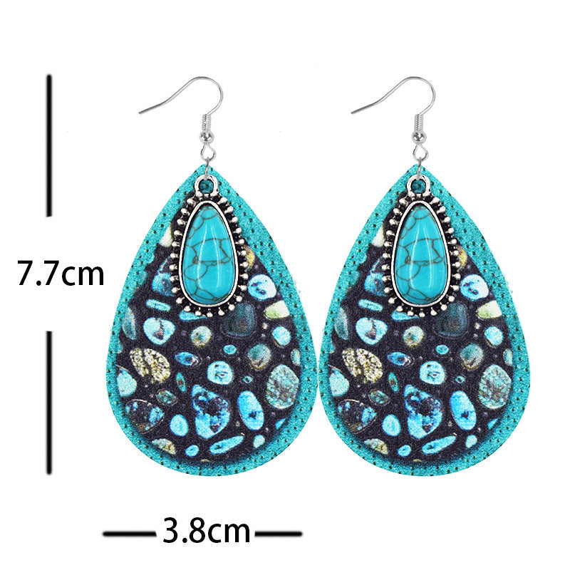 Wholesale Western Cowboy Leather Turquoise Earrings