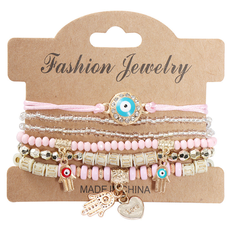 Wholesale Bohemian Devil Eye Heart Multilayer Glass Bracelet