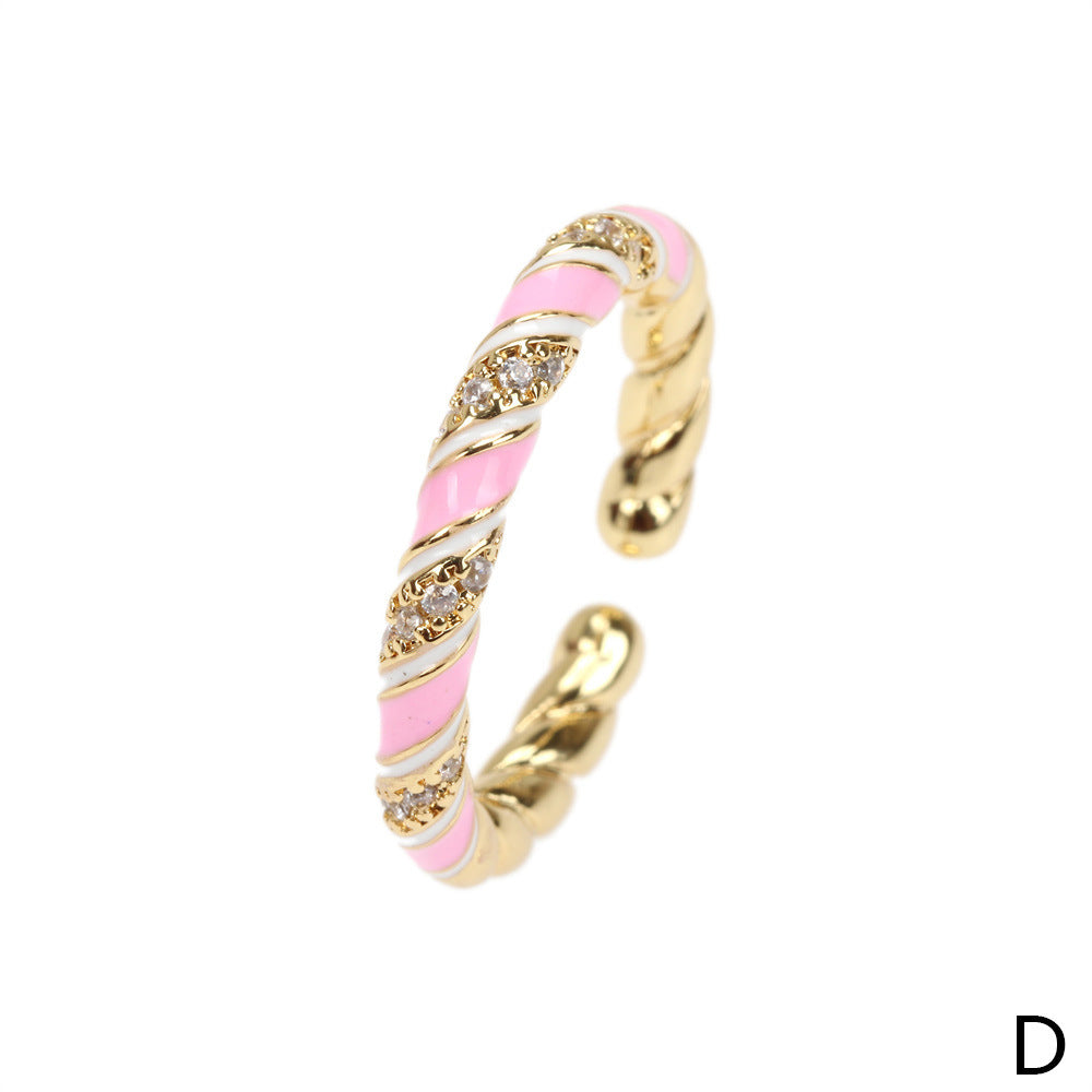 Wholesale Copper Gold Plated Micro Zircon Fried Dough Twists Open Ring