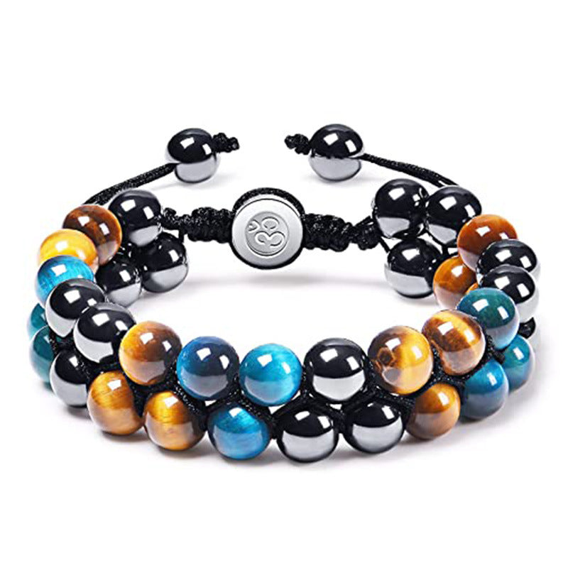 Wholesale Double-layer Black Agate Men's Bracelet