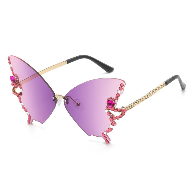 Wholesale Butterfly Shape Diamond Rimless PC Sunglasses