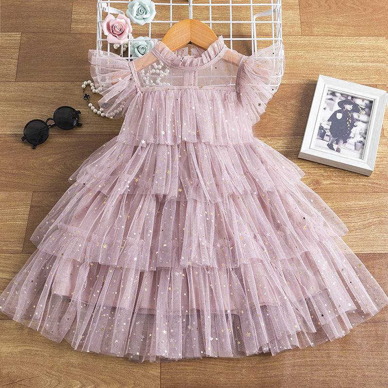 Wholesale Girls Summer Star Sequin Cake Mesh Tutu Skirt