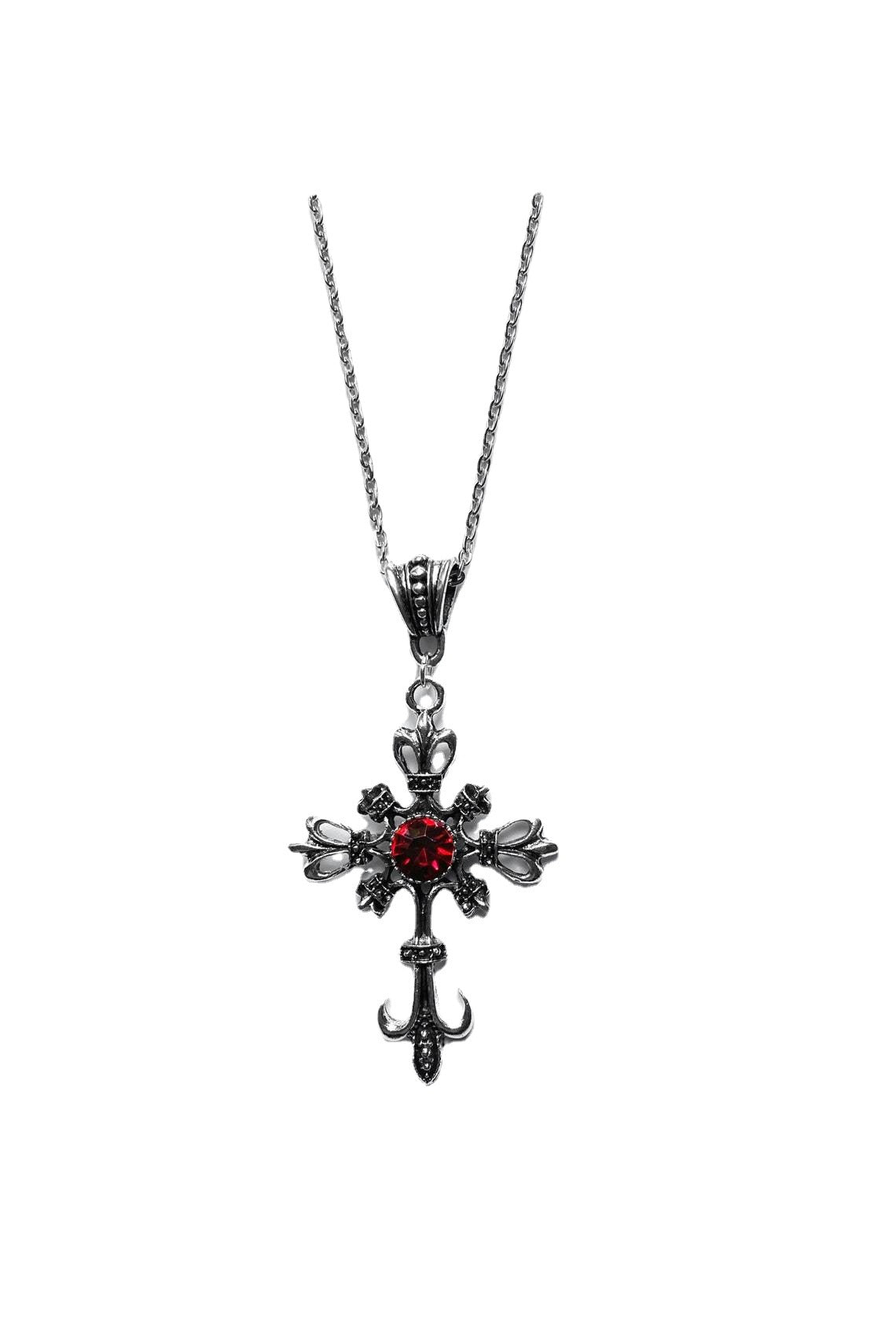 Wholesale Goth Theme Vintage Ruby Cross Alloy Necklaces