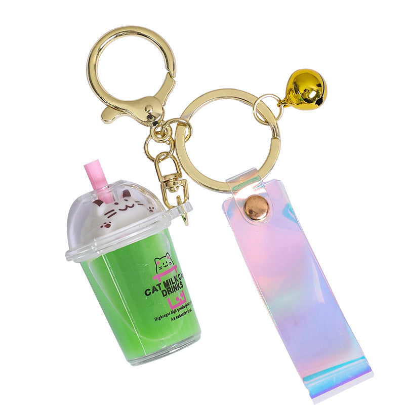 Wholesale Acrylic Oiled Cat Pearl Milk Tea Creative Keychain