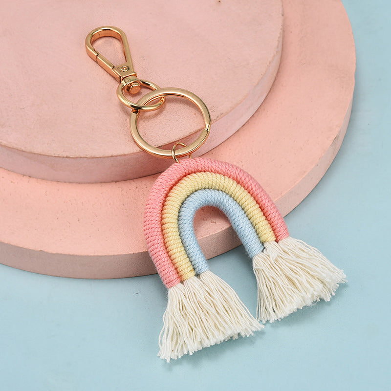 Wholesale Hand Woven Rainbow Tassels Keychains