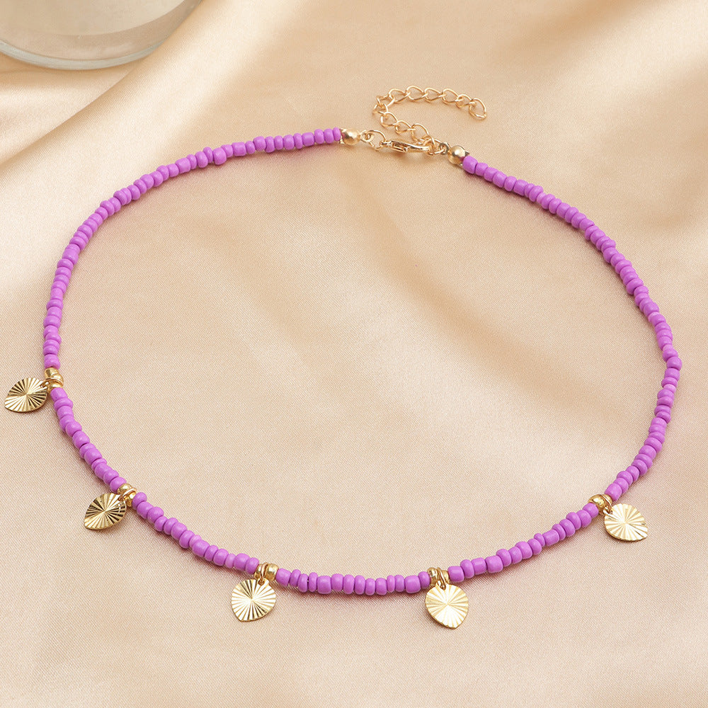 Wholesale Pentagram Moon Rice Beads Alloy Necklace