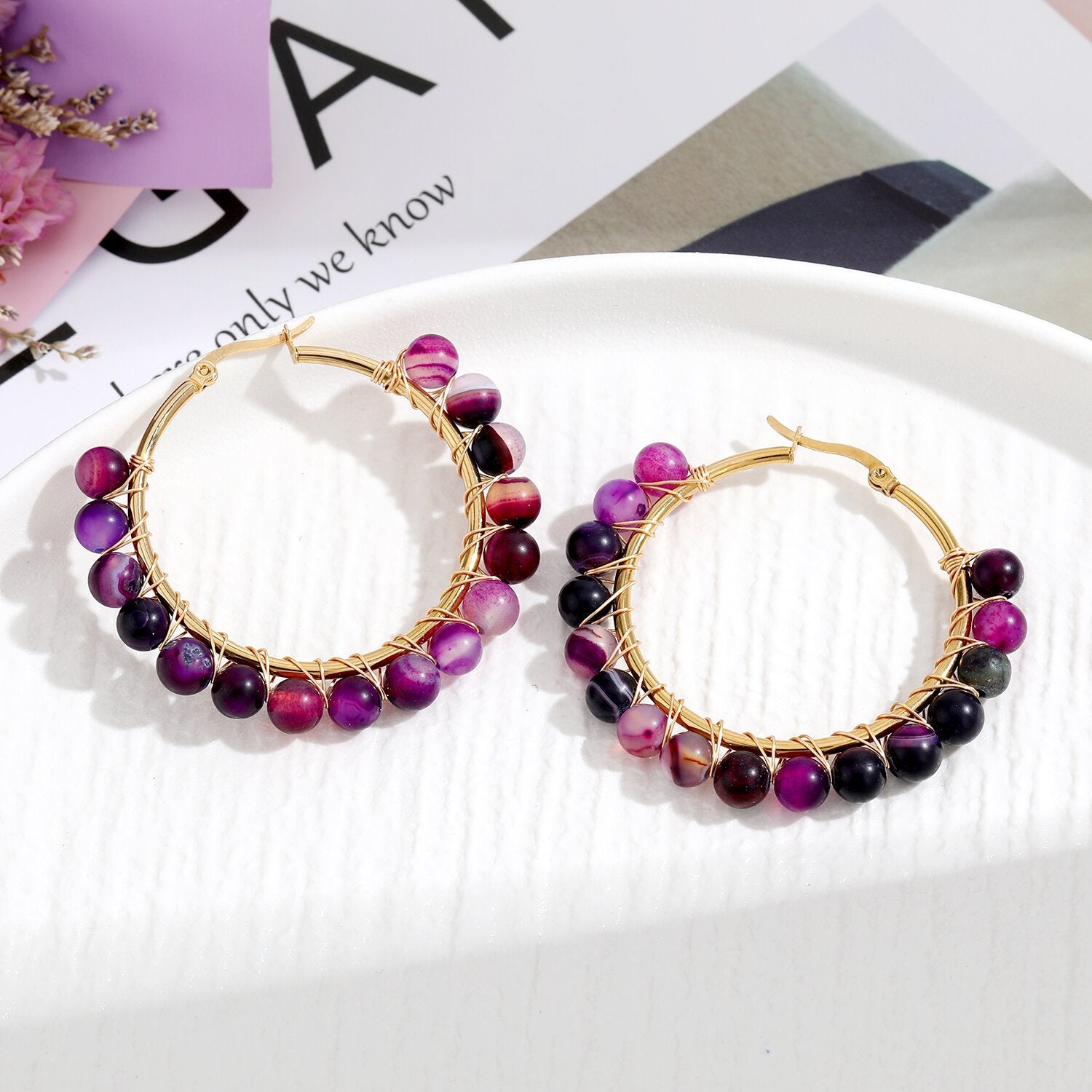 Wholesale Natural Stone Stainless Steel Earrings