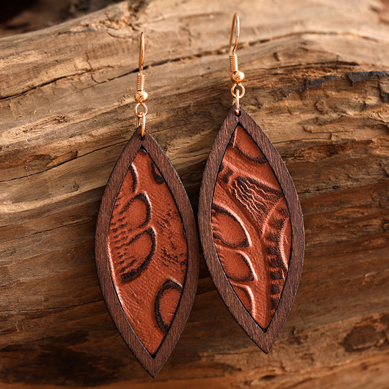 Wholesale Genuine Leather Vintage Embossed Earrings
