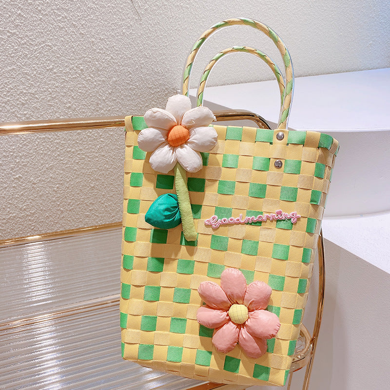 Cesta de vegetales al por mayor Summer Rainbow Nylon Woven Tote bolsas