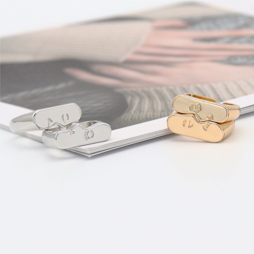 Wholesale Alloy Adjustable Face Micro Expression Couple Rings