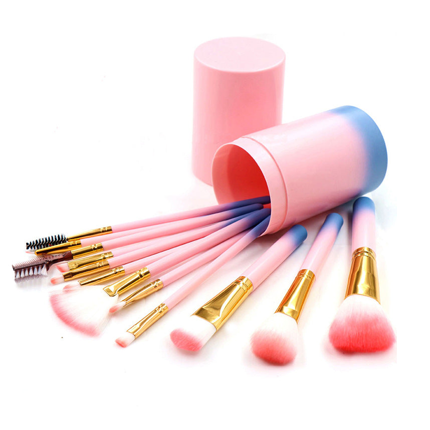 Wholesale of 12 Plastic Round Drum Cosmetic Brush Sets