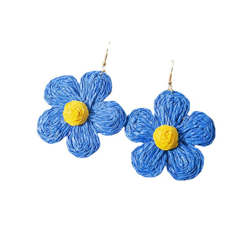 Wholesale Raffia Flower Alloy Earrings
