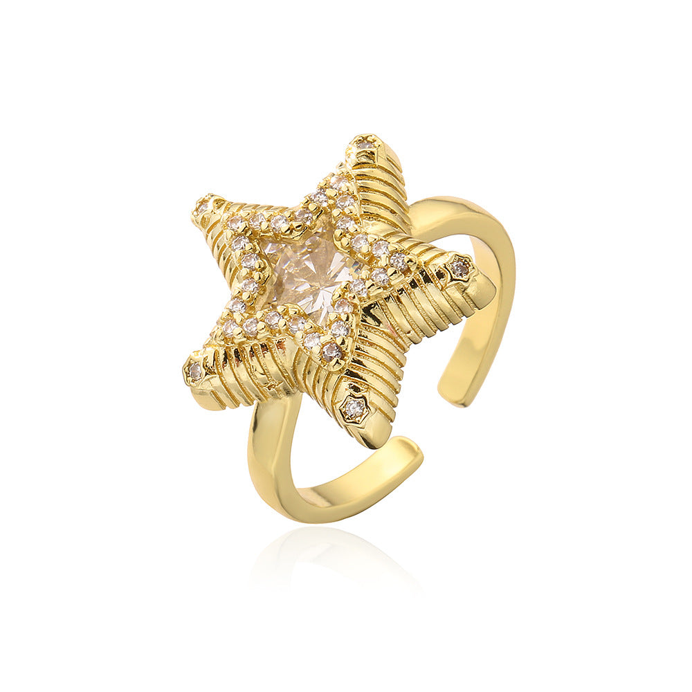 Wholesale Vintage Gold Plated Zircon Star Copper Rings