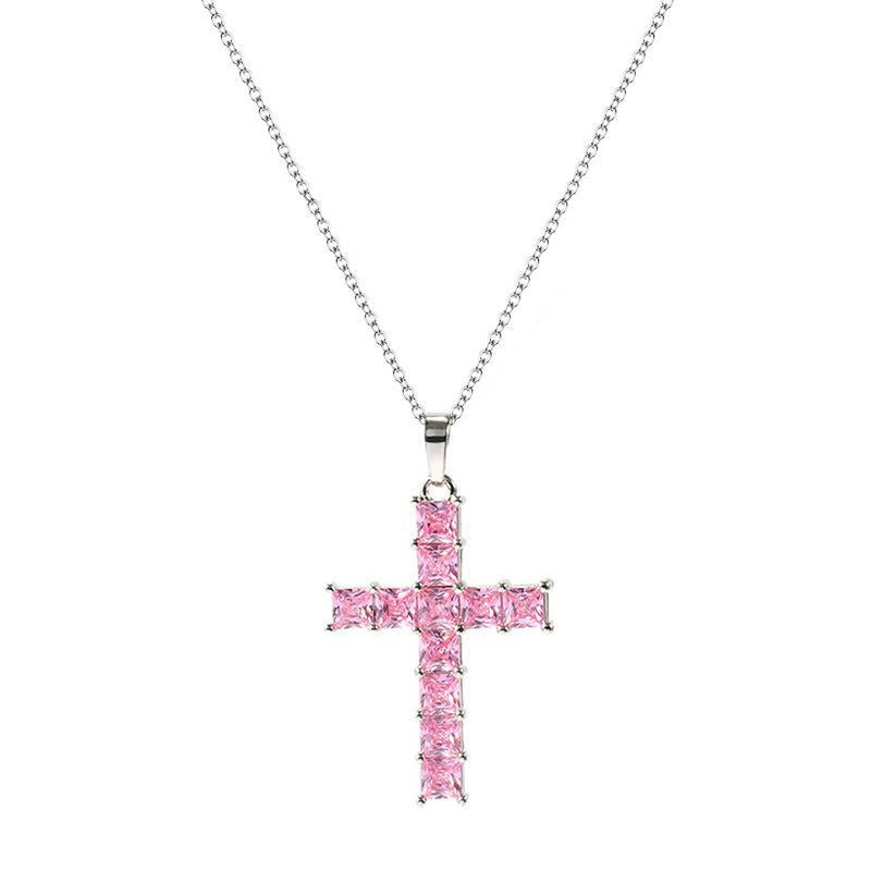Wholesale Full Diamond Square Zircon Cross Necklace