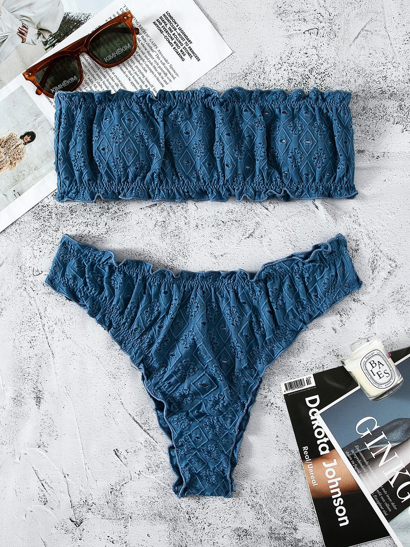 Wholesale Solid Color Tube Top Two-piece Polyester Swimwear