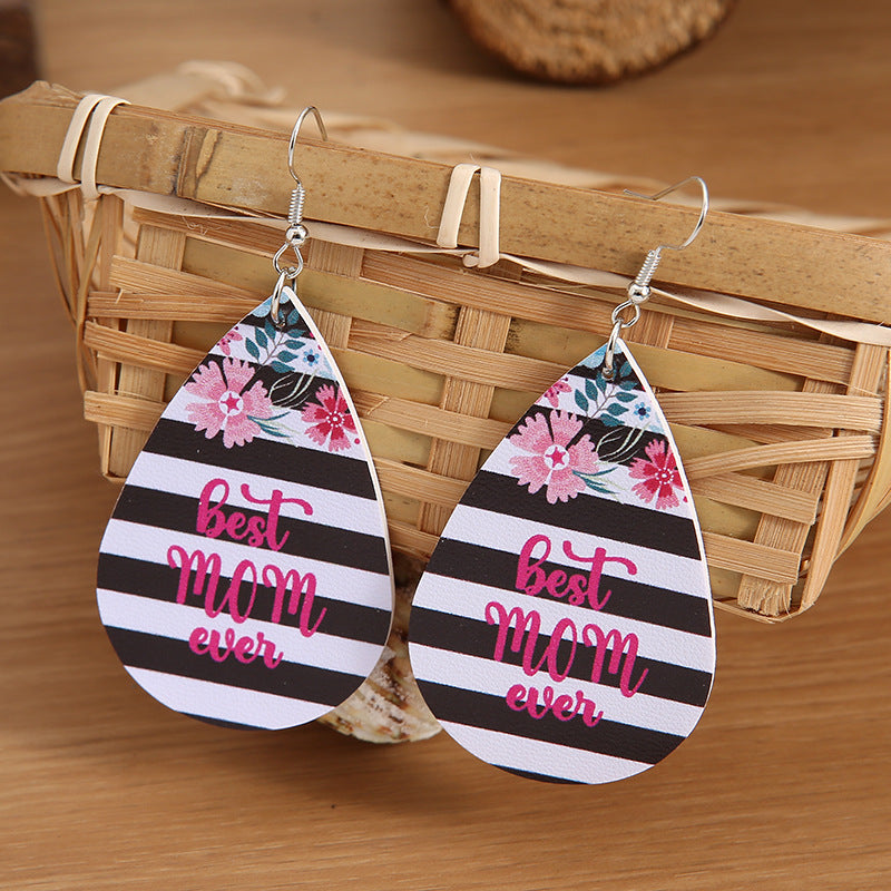 Wholesale Mother's Day Striped Flowers Leather Earrings