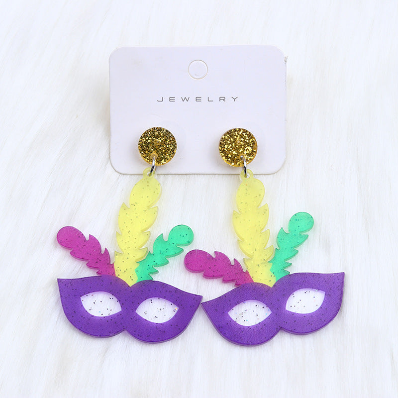 Wholesale Mardi Gras Water-saving Drop Shaped Minimalist Acrylic Earrings