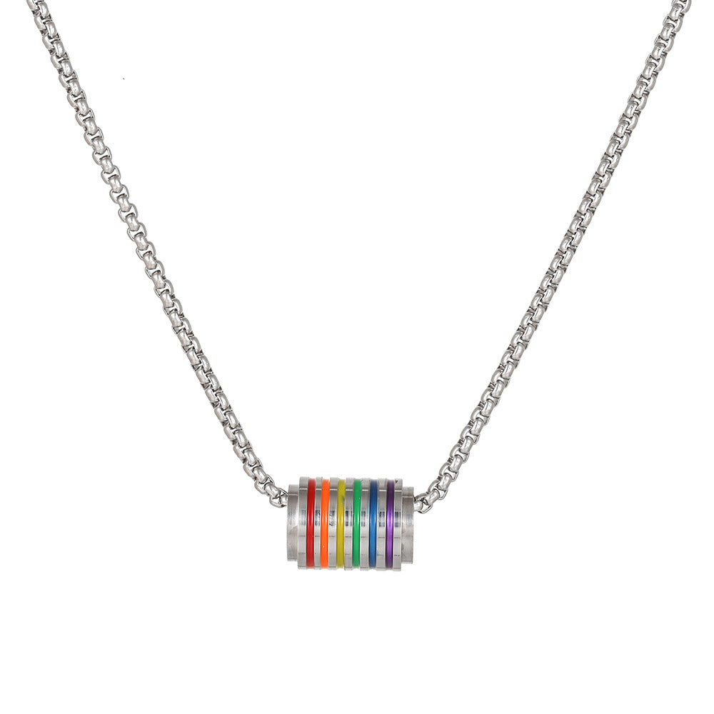 Wholesale Titanium Steel Rainbow Wheel Necklace