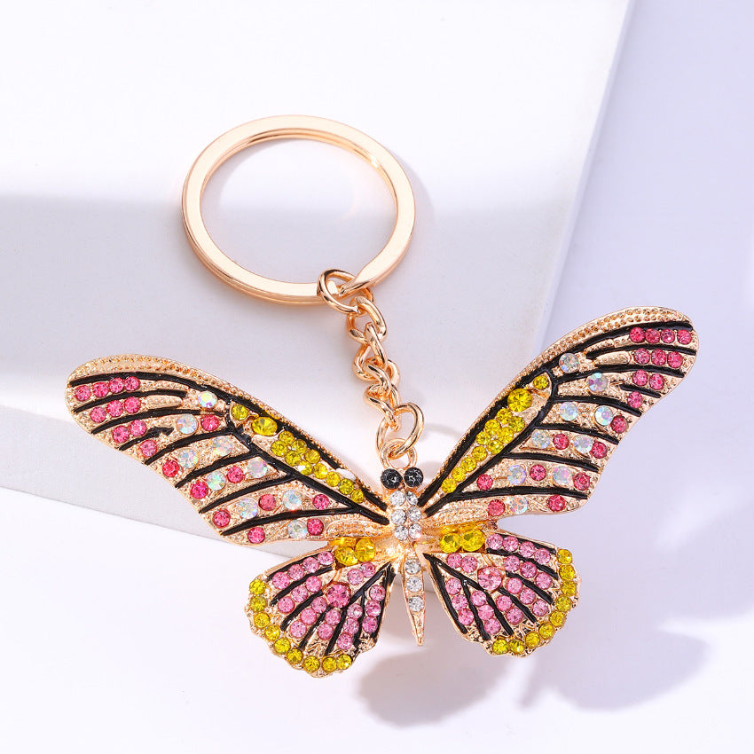 Venta al por mayor Llavero creativo de mariposa de diamantes de imitación de metal