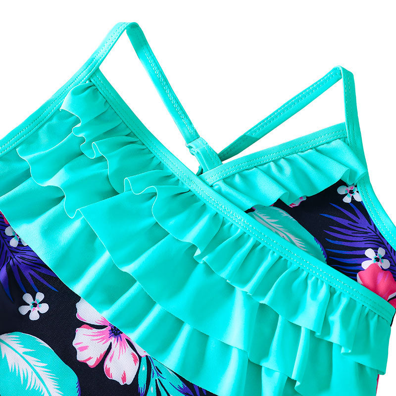 Wholesale Girls Ruffled One Piece Polyester Swimwear