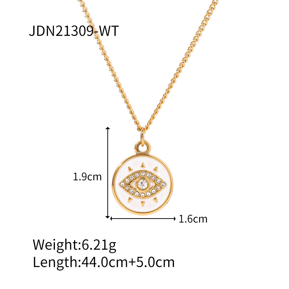 Wholesale Stainless Steel Gold Plated Chain Devil Eye Round Pendant Necklace