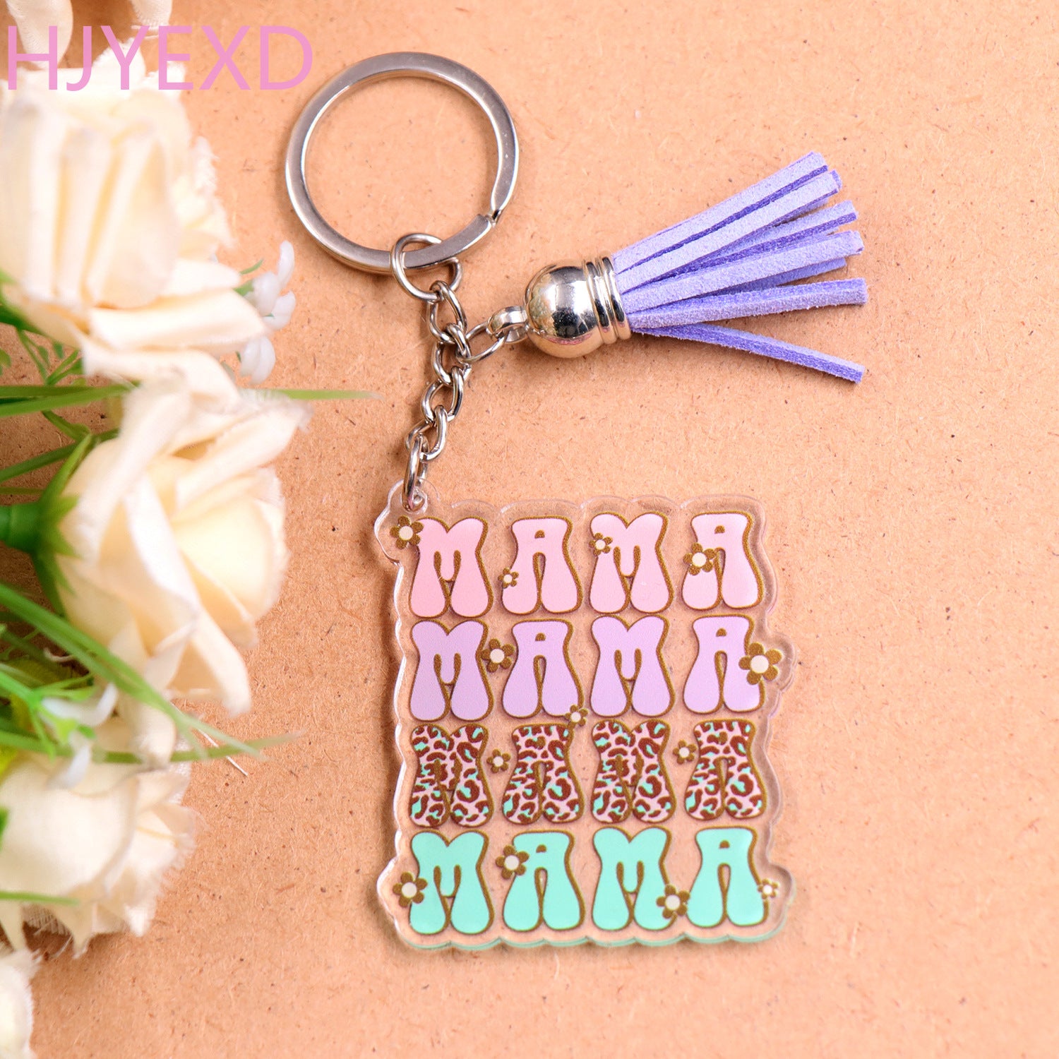 Wholesale Mother's Day Gift Acrylic MAMA Glitter Flower Creative Keychain