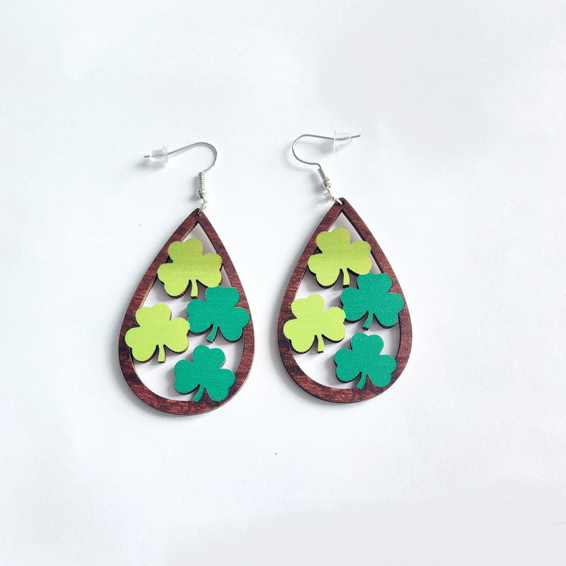 Wholesale Jewelry St. Patrick's Day Rainbow Wooden Earrings