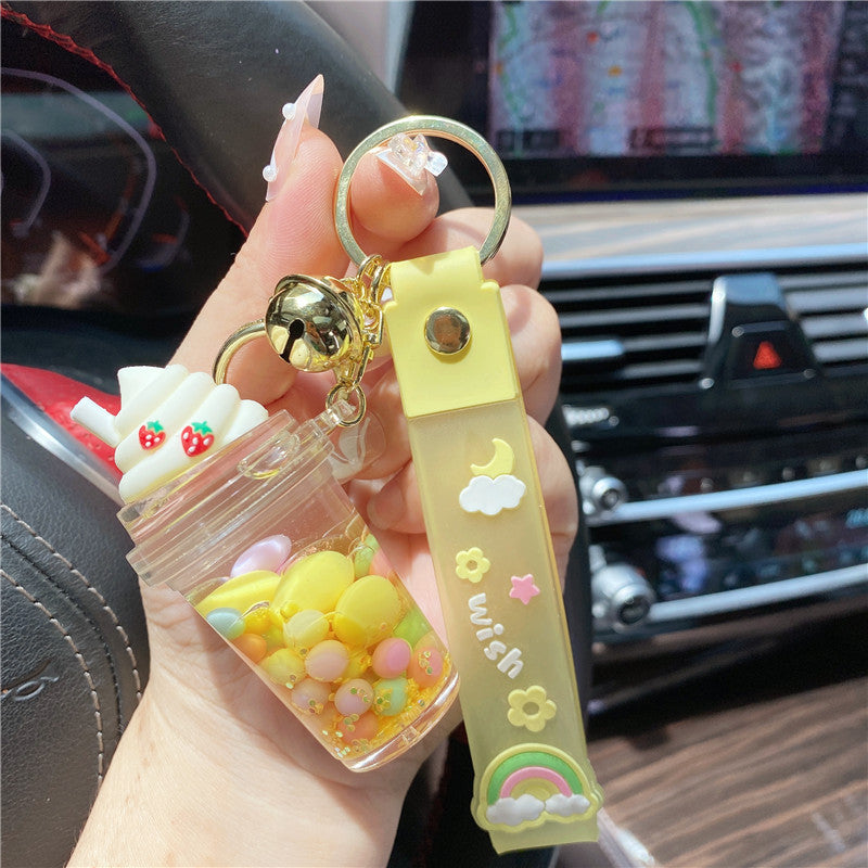 Llavero de nieve con arena para nieve con pozos de fresa con infusión de aceite de PVC.