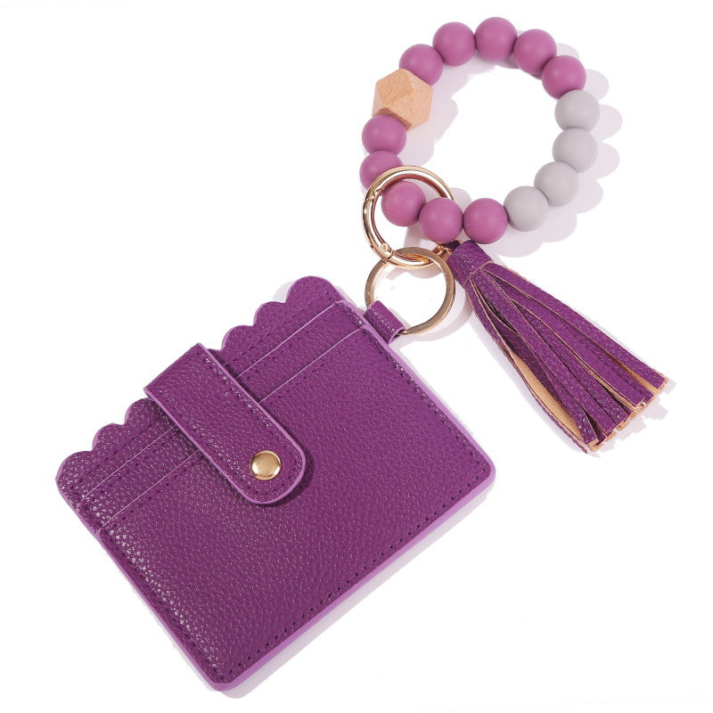 Wholesale Tassel Card Bag Silicone Beaded Wrist Key Chain