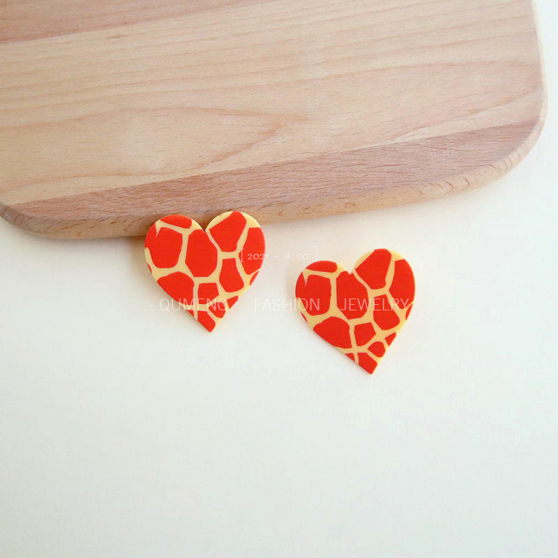 Wholesale Heart Shaped Leopard Print Zebra Print Cow Print Earrings Acrylic