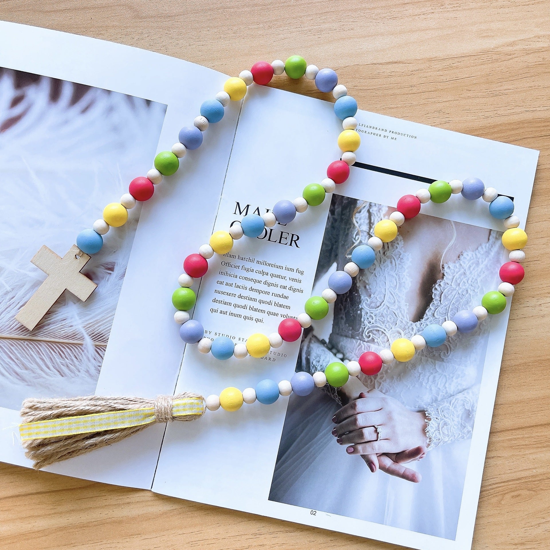 Wholesale Easter Cross Wooden Beads String Decorations