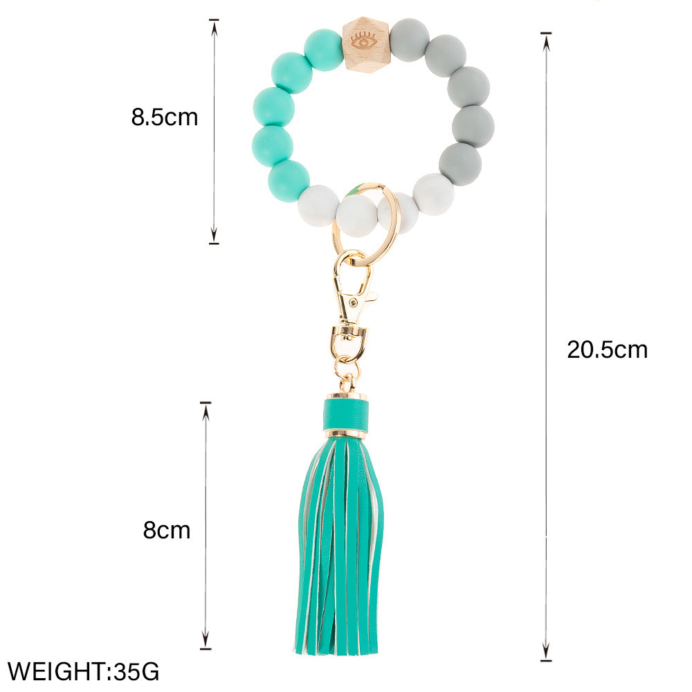 Llavero de muñeca con cuentas de madera de arcilla polimérica al por mayor