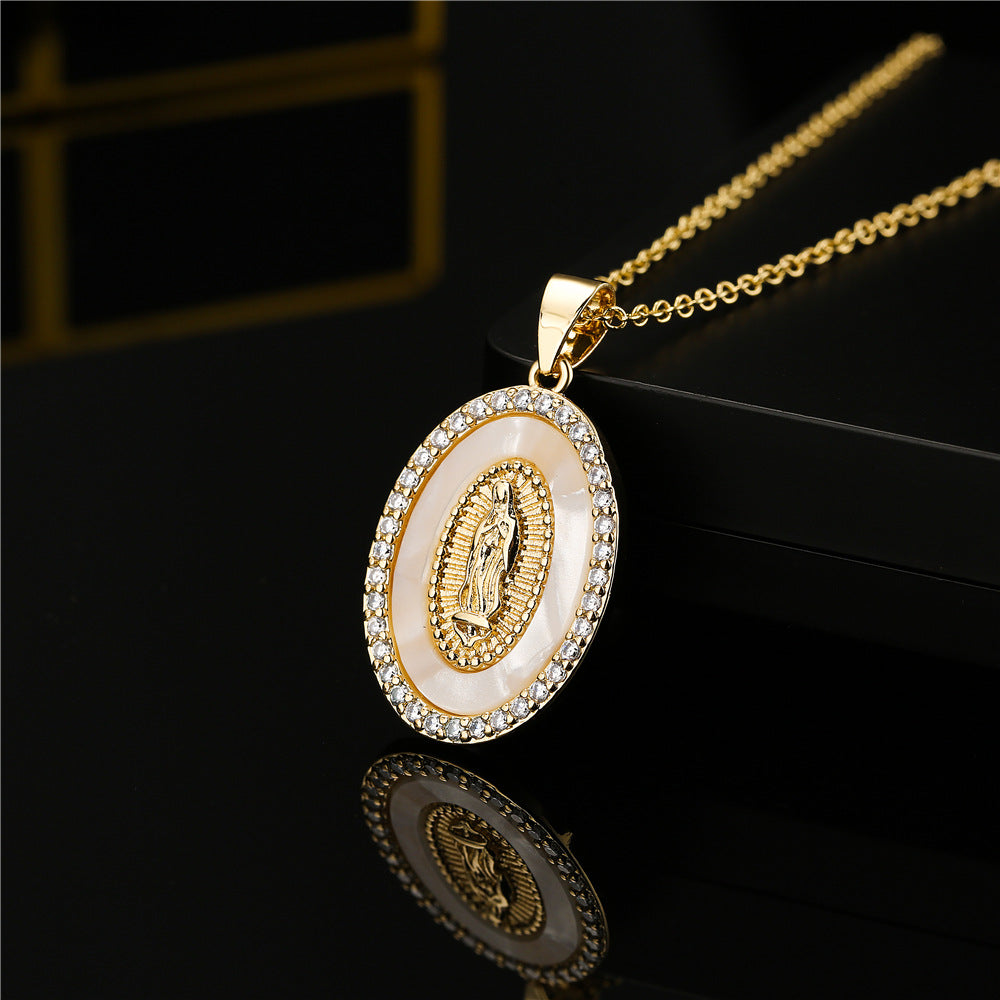 Wholesale Gold Plated Zircon Virgin Mary Alloy Necklaces