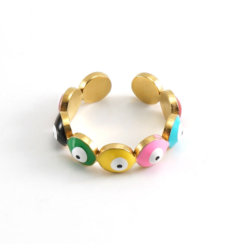 Wholesale Gold Plated Demon Eye Adjustable Stainless Steel Rings