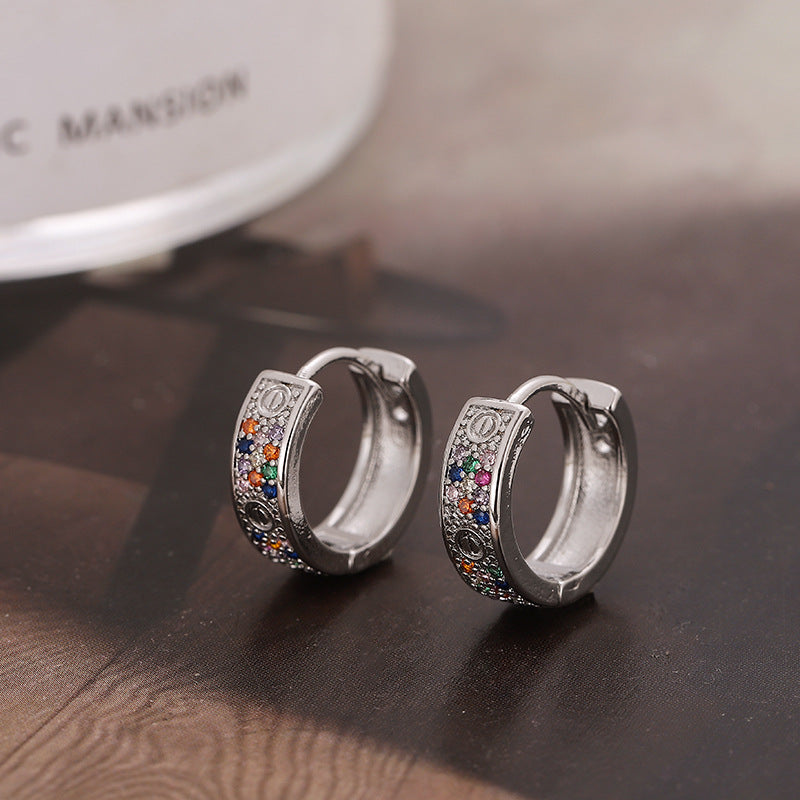 Wholesale U Shape Copper Inlaid Color Zirconium Metal Earrings