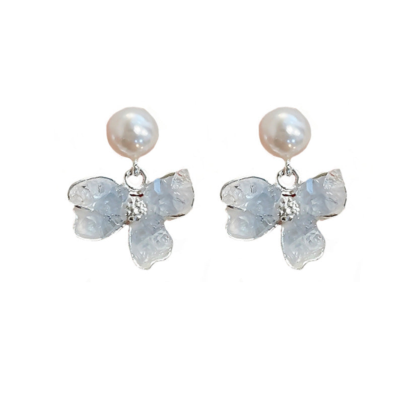 Wholesale Blue Crystal Flower Butterfly Alloy Earrings