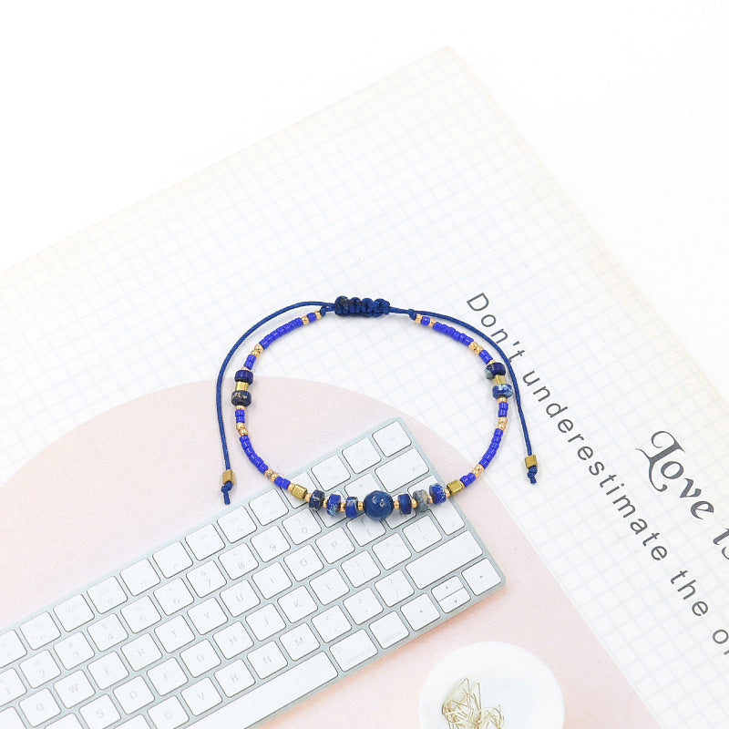 Wholesale Miyuki Rice Beads Handwoven Bohemian Style Gemstone Wax Thread Bracelet