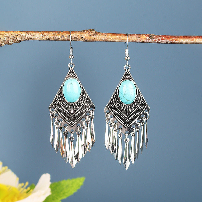 Wholesale Bohemian Silver Turquoise Alloy Earrings