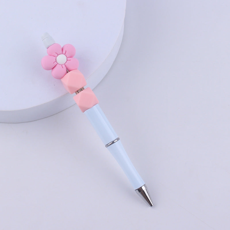 Wholesale Beadable Pens Handmade Flower Silicone Beaded Ballpoint Pen