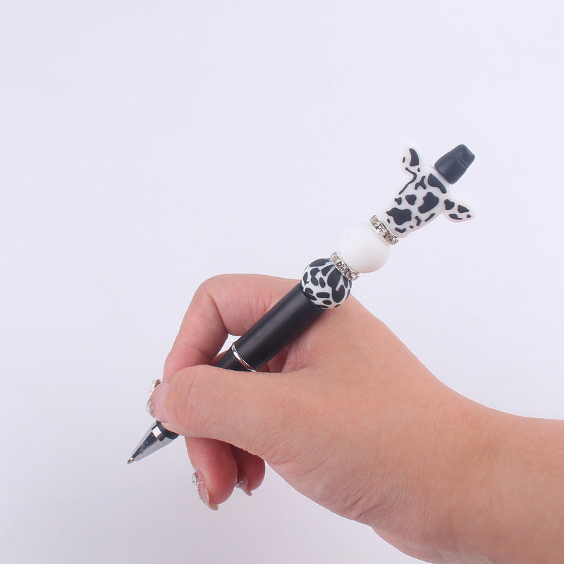 Wholesale Cartoon Cow Head Cow Pattern Silicone Bead Pen
