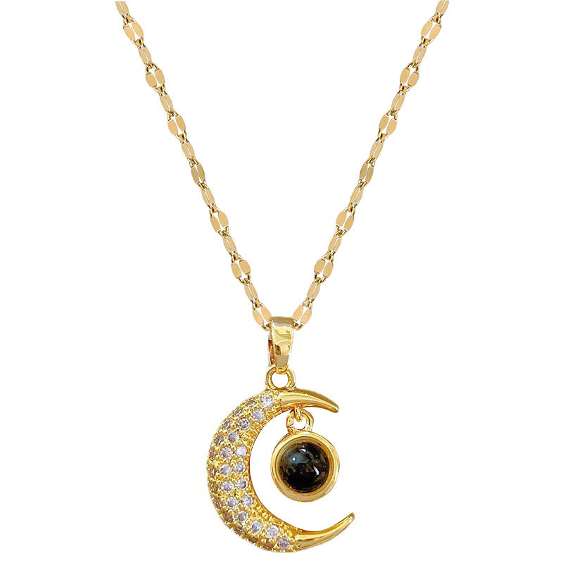 Wholesale Stainless Steel Moon Projection I Love You Clavicle Necklace